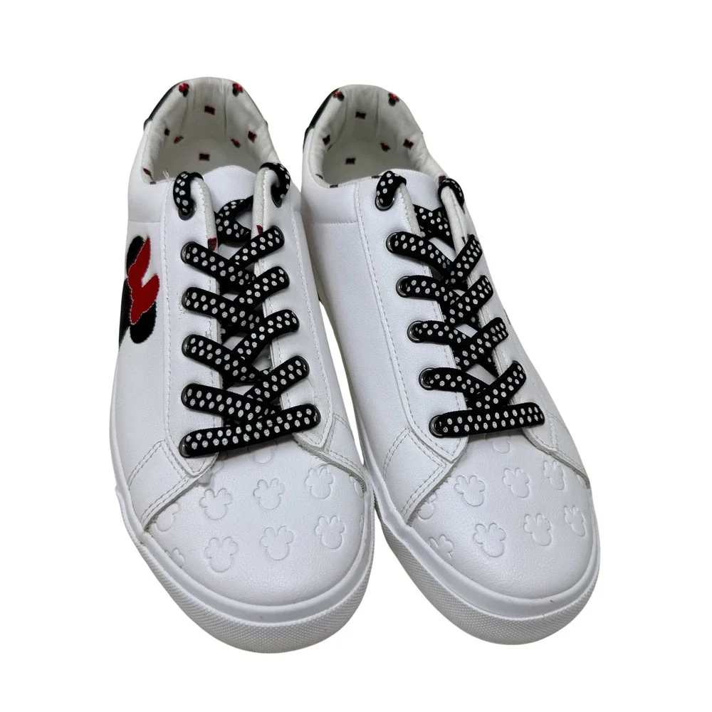 Disney Minnie Mouse White Low Top Sneakers Polka Dot Laces Women's Size 11